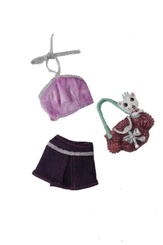 1/6 BJD Dollhouse Aksesuarları Moda Tankı evcil hayvan çantası Kot Etek Barbie Giyim Seti Kıyafetler 11.5