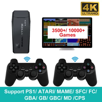 2.4 G Kablosuz 4 K HD video oyunu Konsolu İçin Çift Denetleyici PS1/FC / GBA 10000 Oyunları Sopa 64 GB Retro Mini elde kullanılır oyun Konsolu