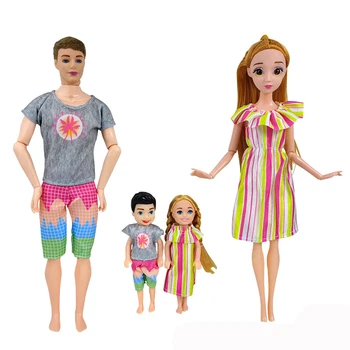 4 Takım / grup Aile Bebek Takım Elbise AŞK Yaz Kısa Pantolon Elbise Elbise Barbie Bebek Ken Bebek Kellys Bebek Evi Oyuncaklar