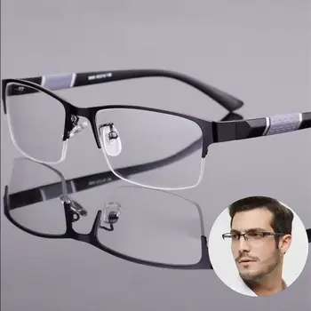 Erkekler yarım çerçeve Vintage klasik Ultra hafif gözlük göz koruma iş okuma gözlüğü Anti-mavi ışık