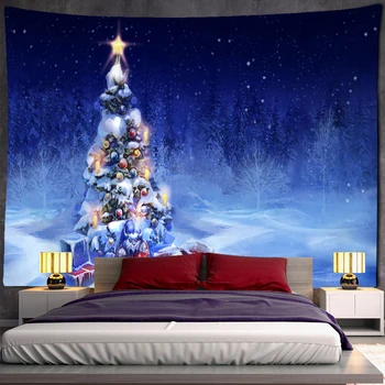 Gece Görünümü Noel Ağacı Goblen Duvar Asılı Tatil Yeni Yıl Hediye Yurt Arka Plan Bez Yatak Perde Ev Dekor