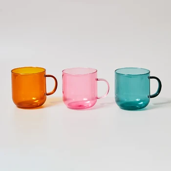 Isıya dayanıklı Cam Renkli Kahve kulplu bardaklar Ev Süt Kahvaltı fincan İskandinav Modern Kupa içme bardakları