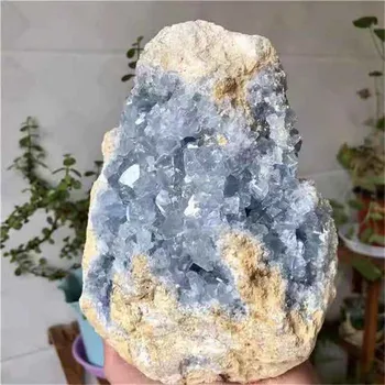 MOKAGY 1 adet Büyük Boy Doğal Ham Mavi Selestit Geode Kaba Taş Kuvars Kristal Küme 1300g-1800g Dekorasyon için