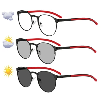 Yeni Fotokromizm Gözlük Retro Yuvarlak Alaşım Bayan Gözlük Çerçeveleri Miyopi Gözlük-0.5-1.0-1.5-2.0 İçin-6.0